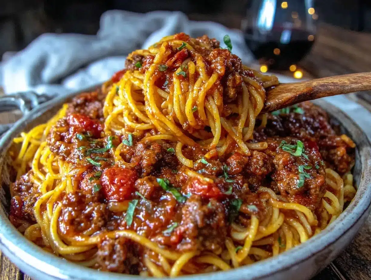 easy one-pot spaghetti with meat sauce preparation steps
