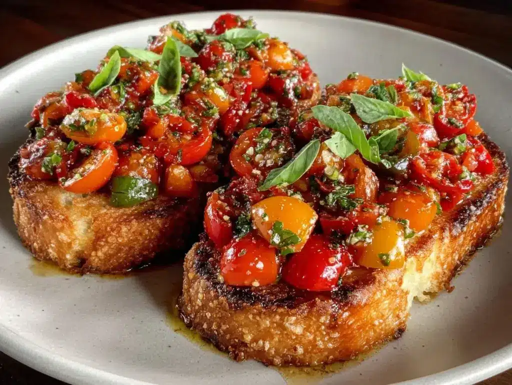 fresh bruschetta with tomatoes and basil - featured image