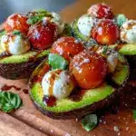 fresh caprese stuffed avocados - featured image