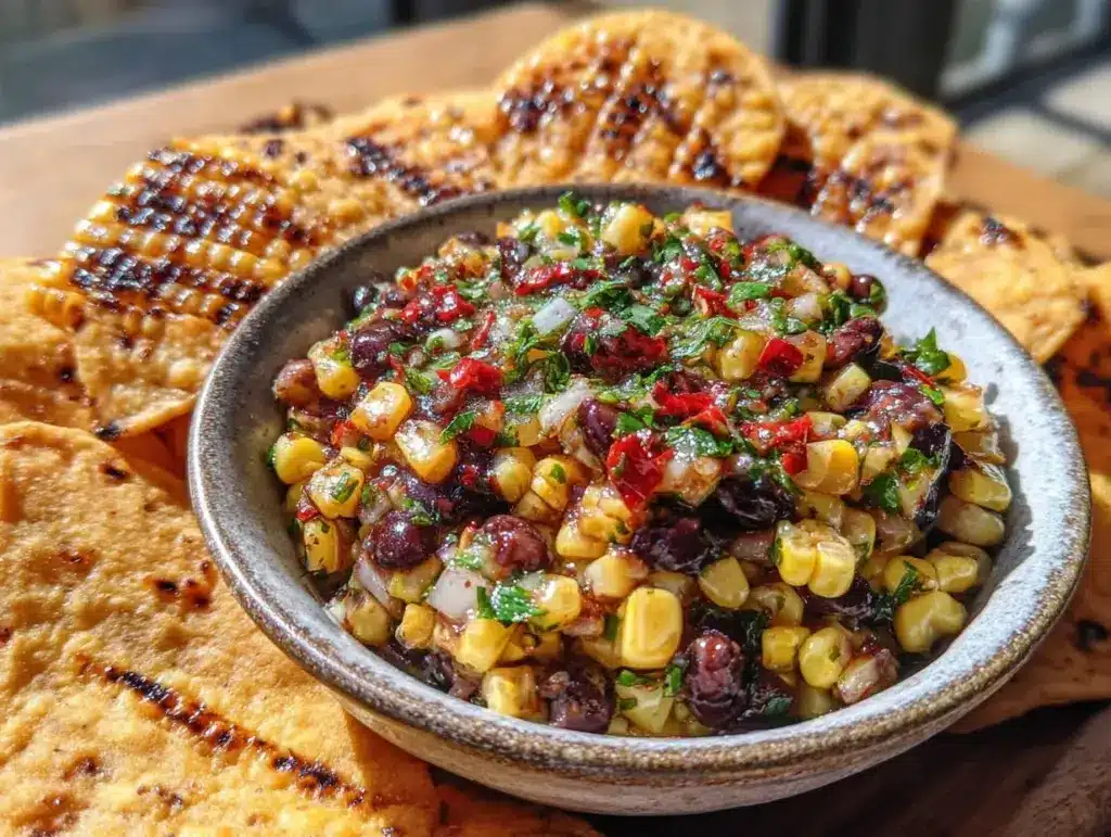 fresh grilled corn and black bean salsa - featured image