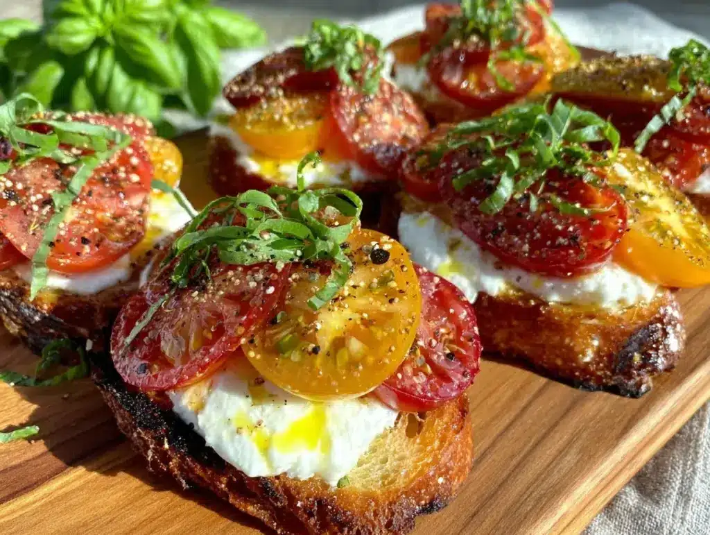 fresh heirloom tomato and burrata bruschetta - featured image