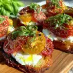 fresh heirloom tomato and burrata bruschetta - featured image