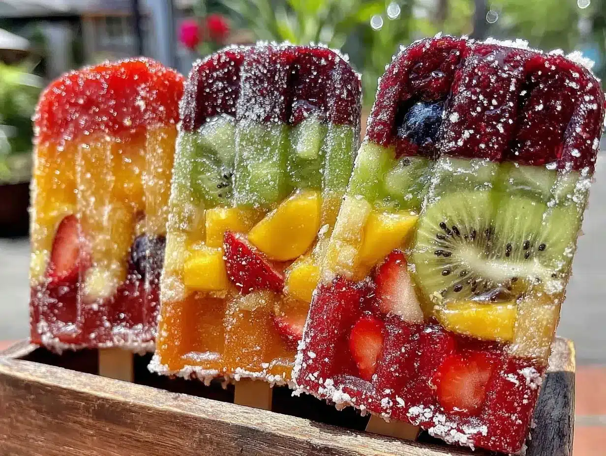 fresh homemade rainbow popsicles preparation steps