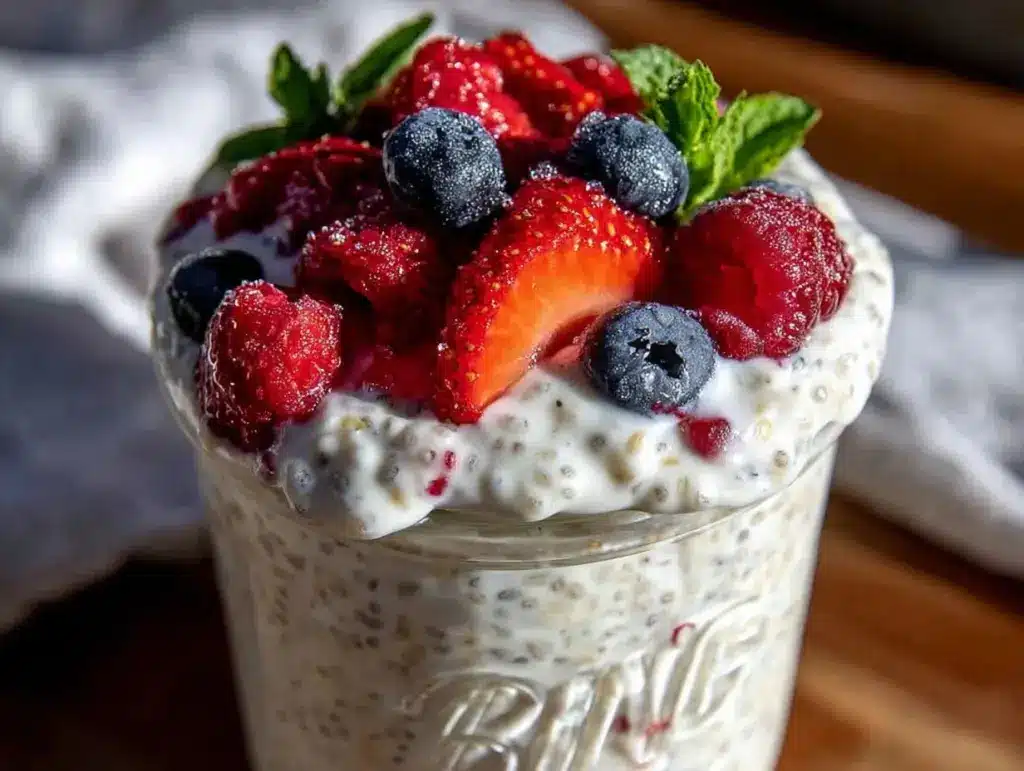 fresh overnight chia pudding with berries - featured image