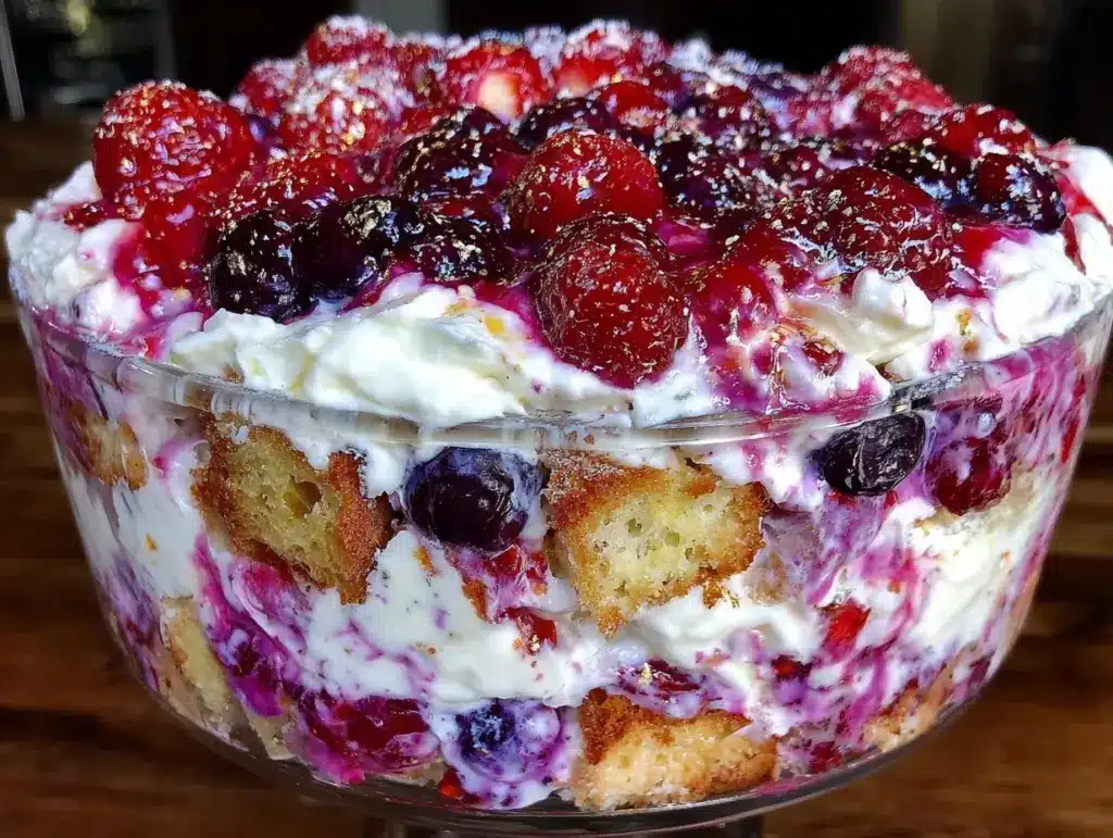 fresh red white and blue berry trifle - featured image