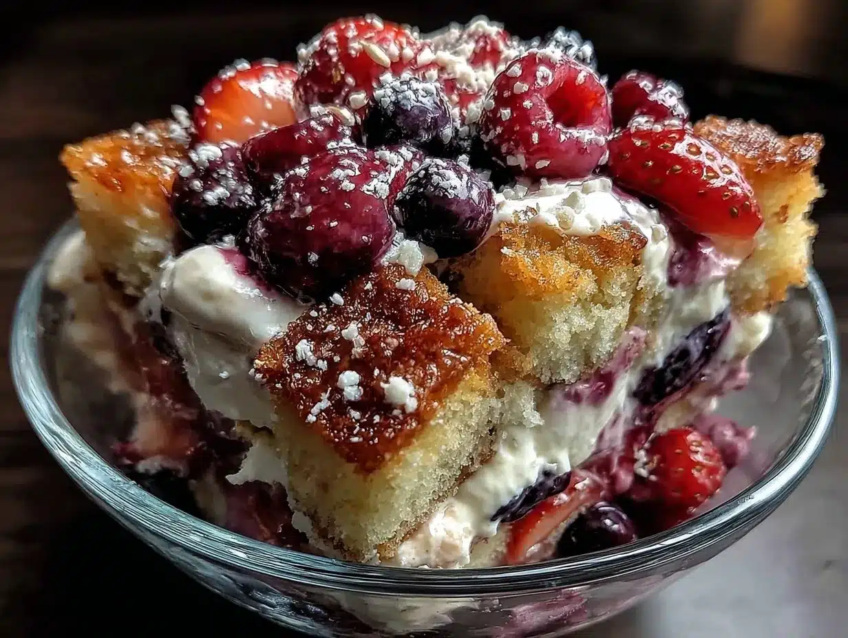 fresh red white and blue berry trifle preparation steps