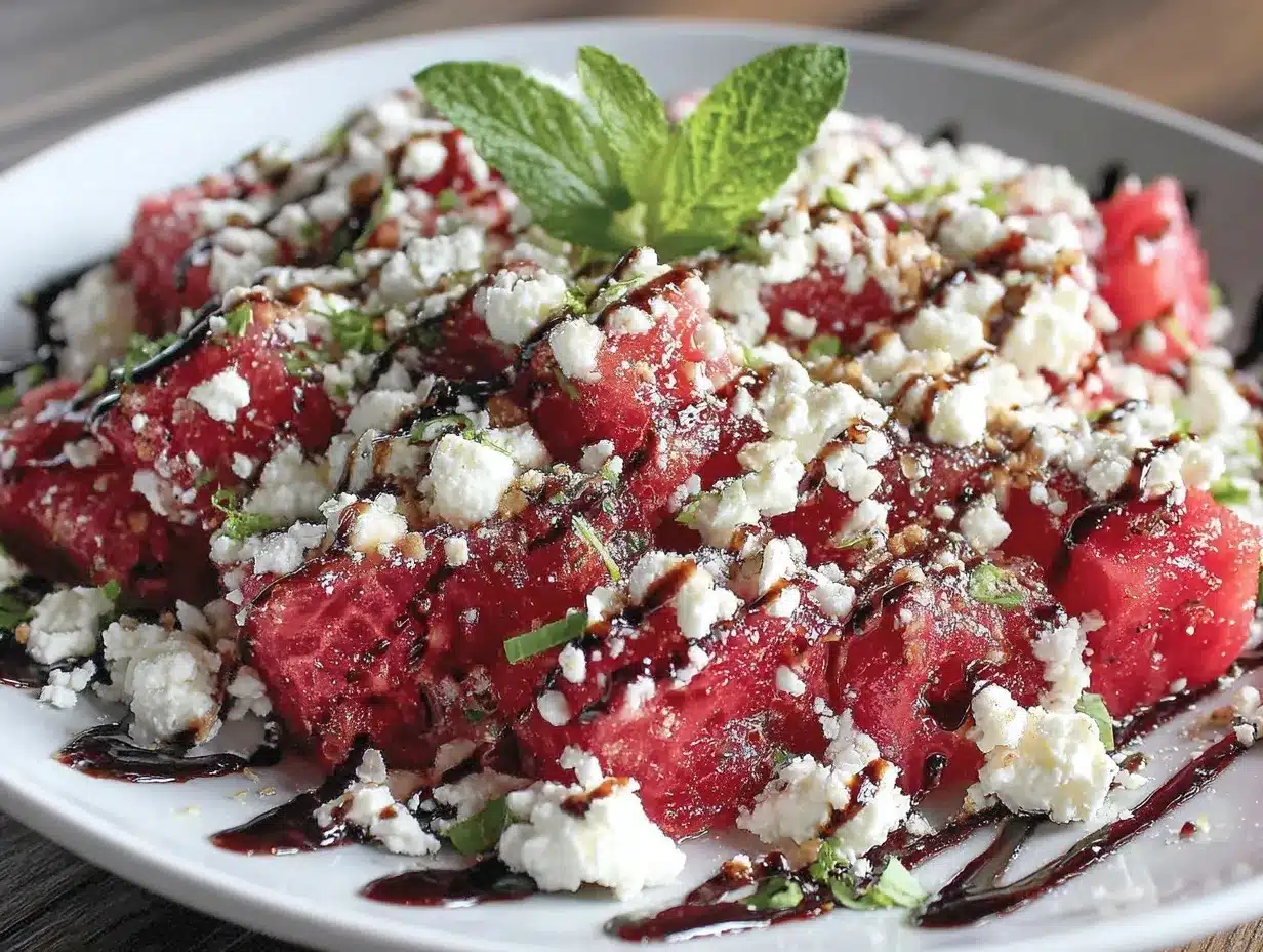 fresh watermelon feta salad preparation steps