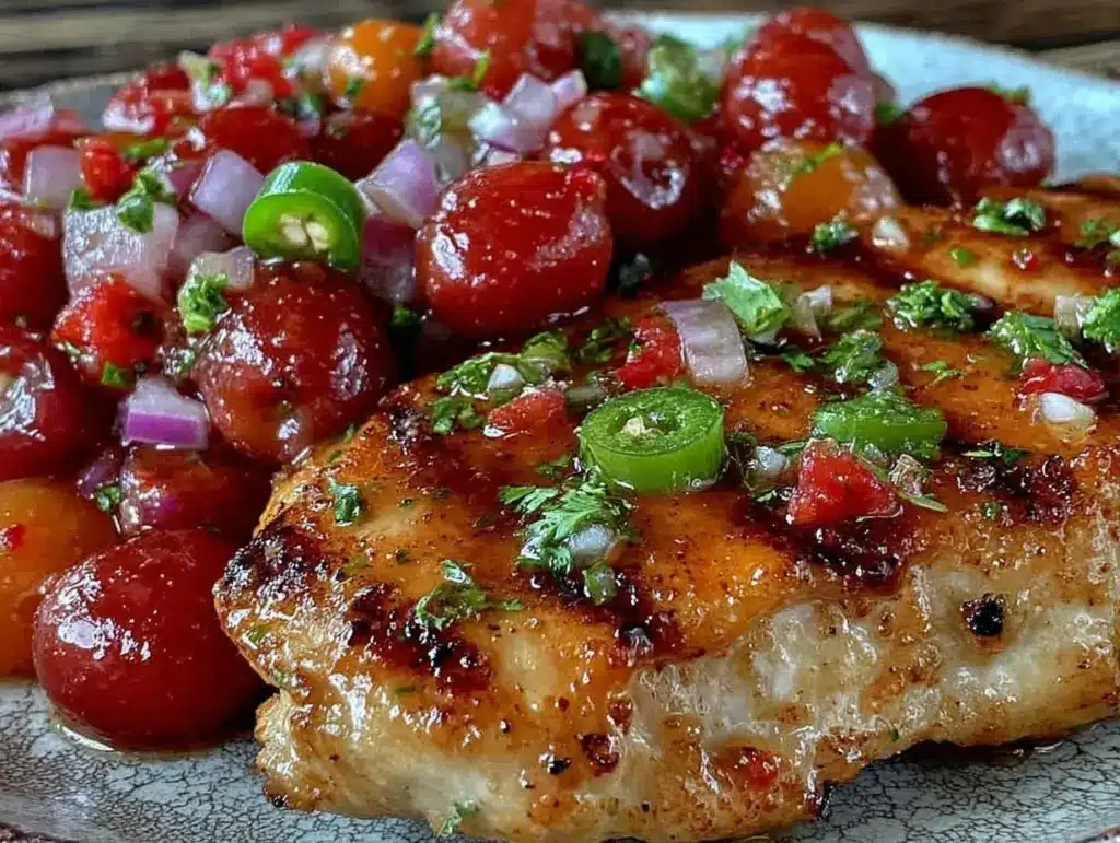 fresh zesty cherry salsa with grilled chicken - featured image