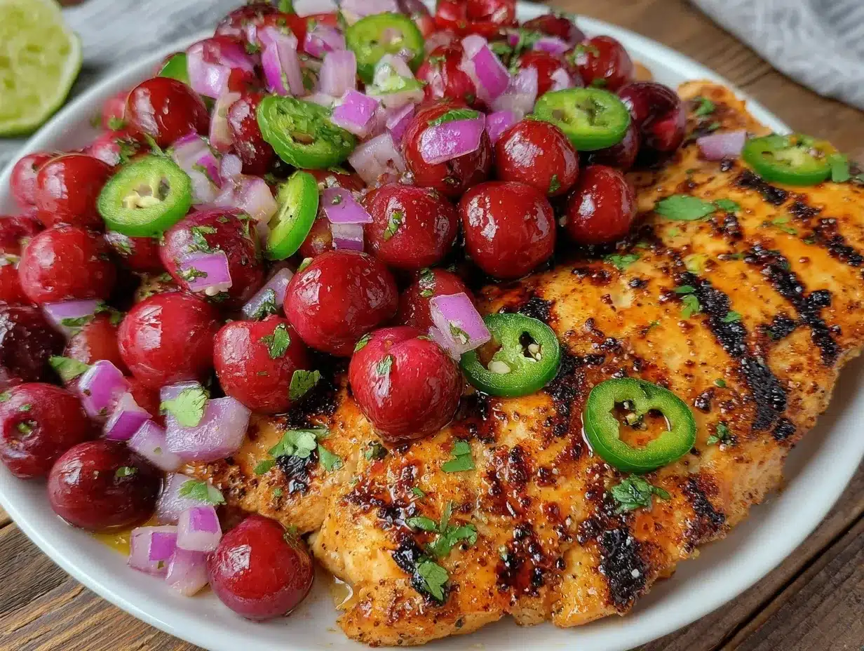 fresh zesty cherry salsa with grilled chicken preparation steps