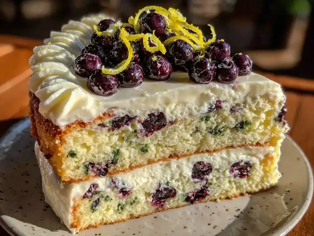 lemon blueberry layer cake - featured image