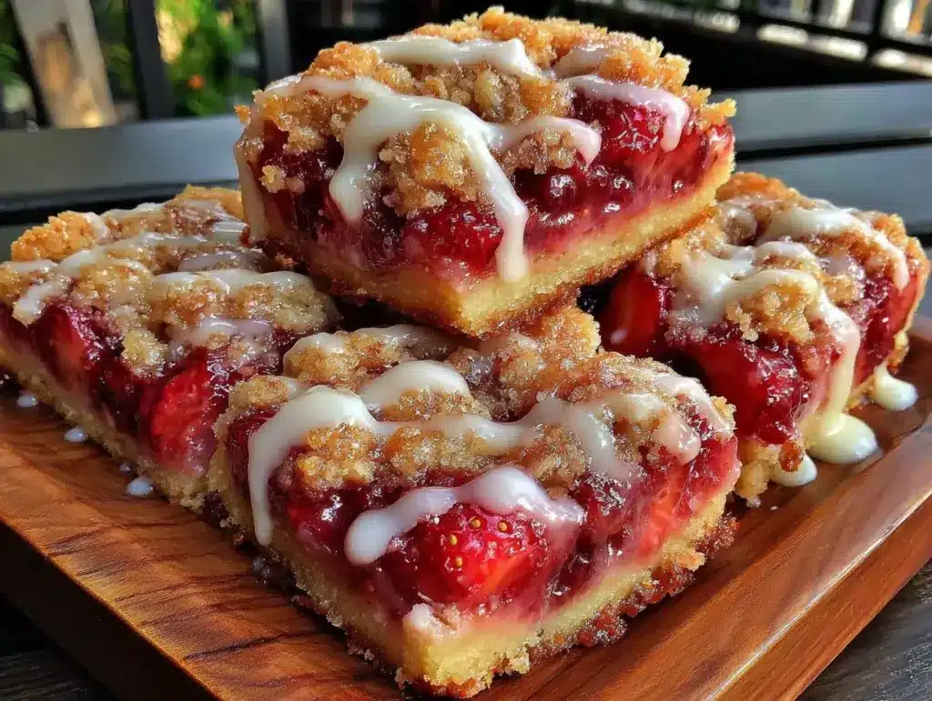 strawberry rhubarb crumble bars - featured image
