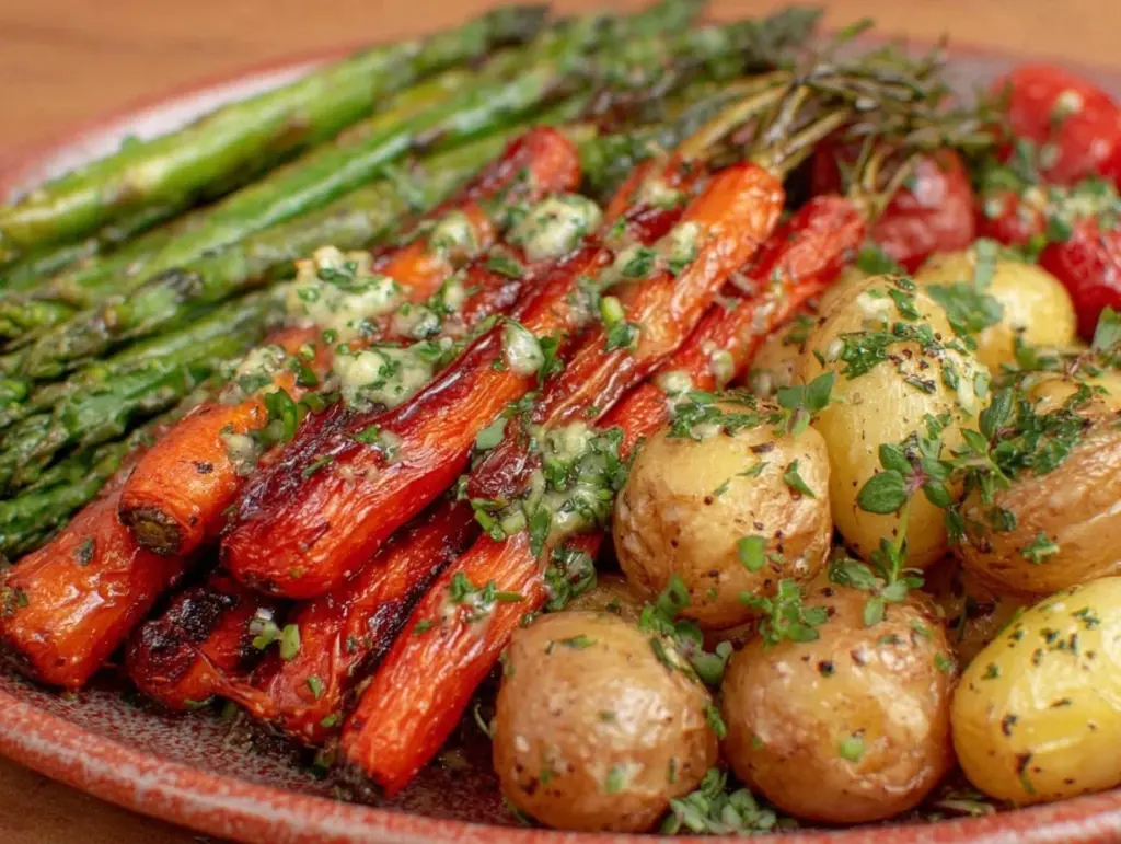 zesty roasted spring vegetables - featured image
