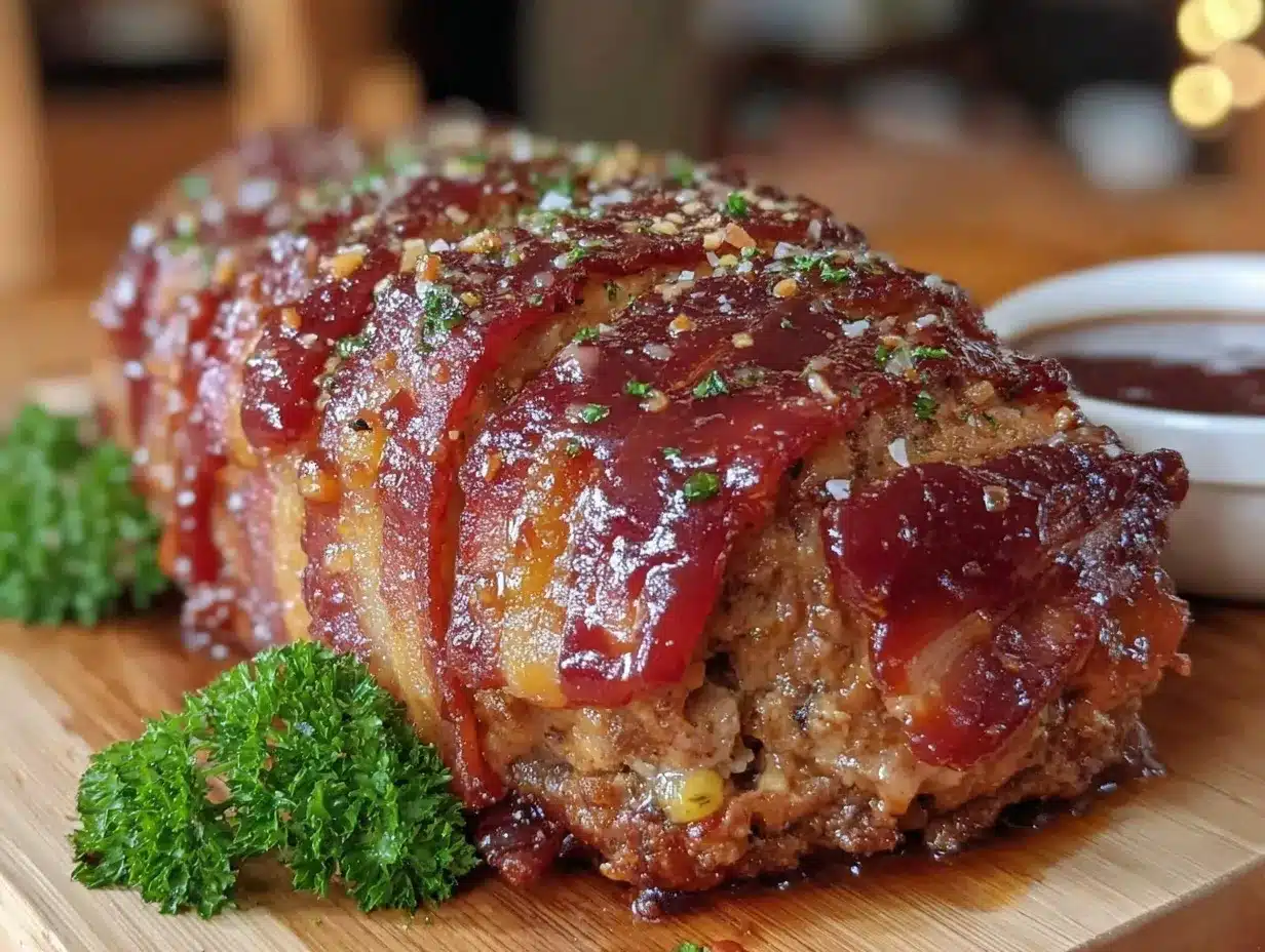 bacon-wrapped BBQ meatloaf preparation steps