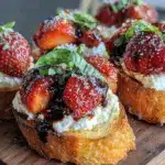 balsamic roasted strawberry goat cheese crostini - featured image