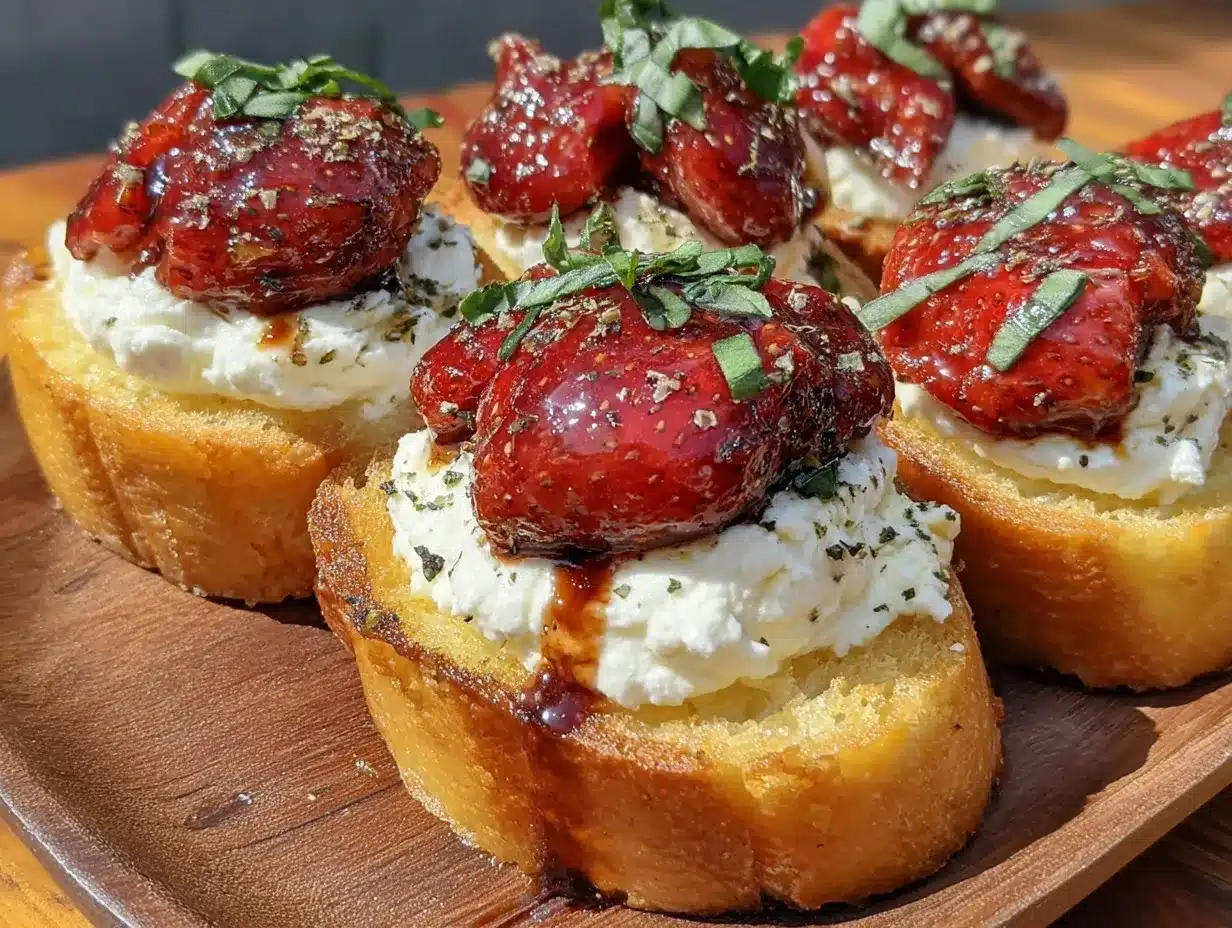balsamic roasted strawberry goat cheese crostini preparation steps