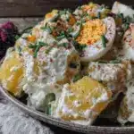creamy classic deviled egg potato salad - featured image