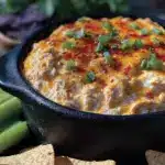 creamy crockpot buffalo chicken dip - featured image