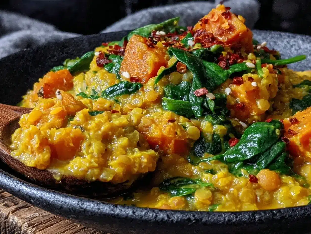 creamy dairy-free coconut lentil curry preparation steps