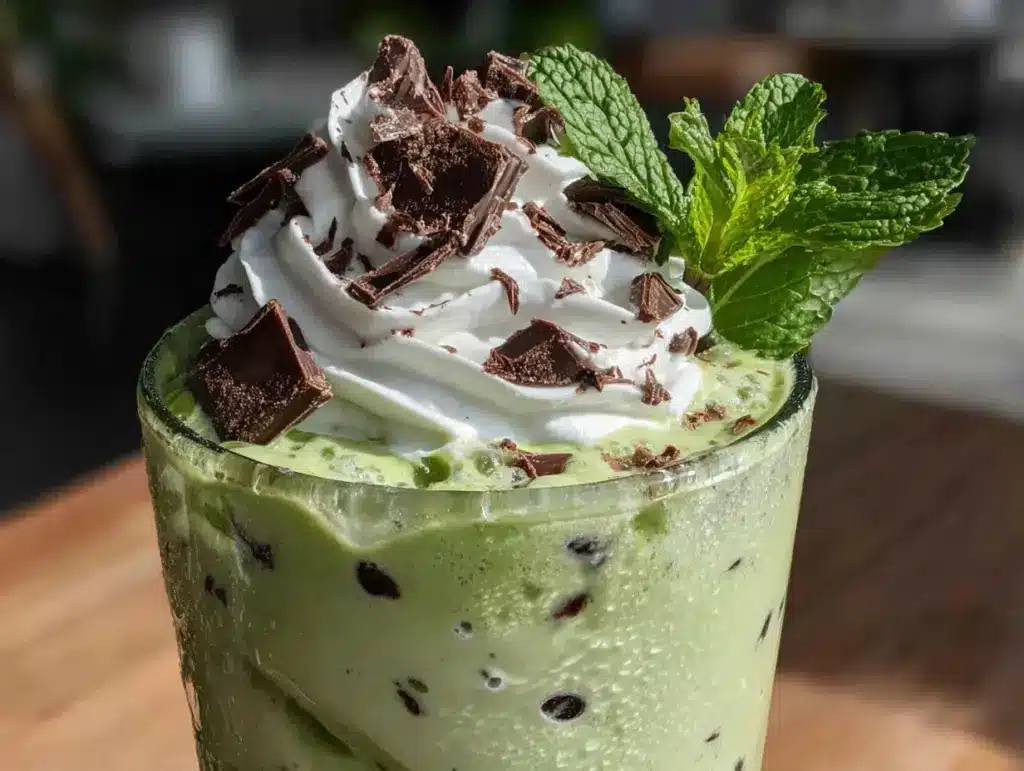 creamy mint chocolate chip shamrock shake - featured image