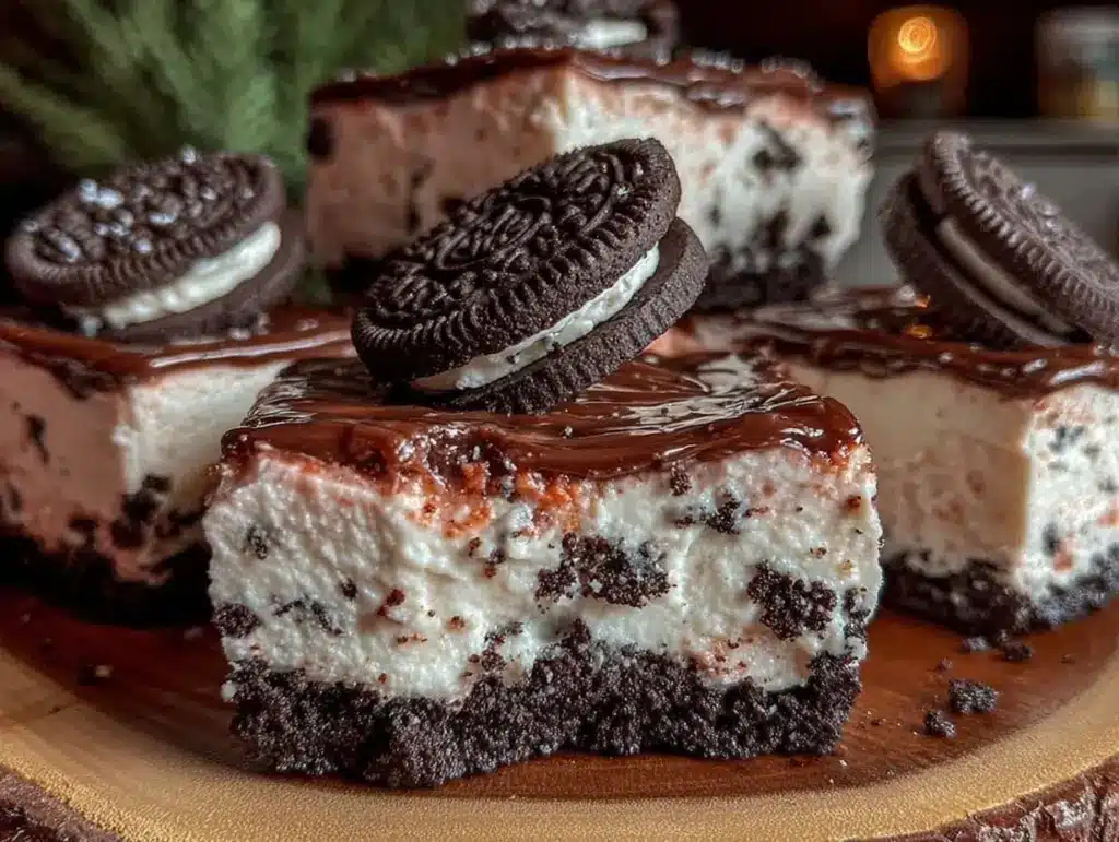 creamy no-bake Oreo cheesecake bars - featured image