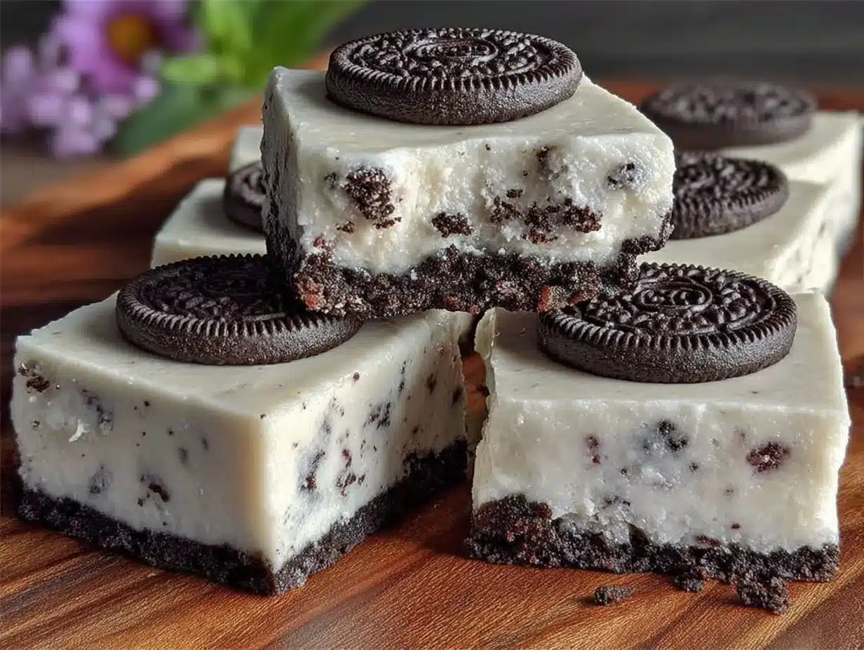 creamy no-bake Oreo cheesecake bars preparation steps