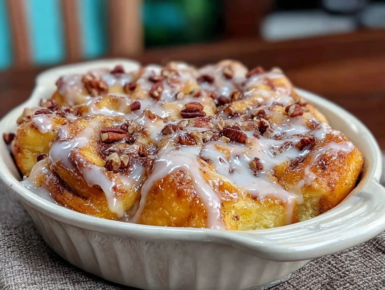 Creamy Overnight Cinnamon Roll Casserole preparation steps