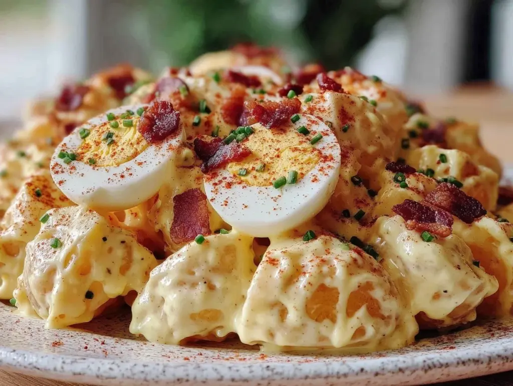 creamy southern deviled egg potato salad - featured image