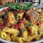 creamy sundried tomato chicken penne - featured image