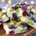 creamy white chocolate cranberry pistachio bark - featured image