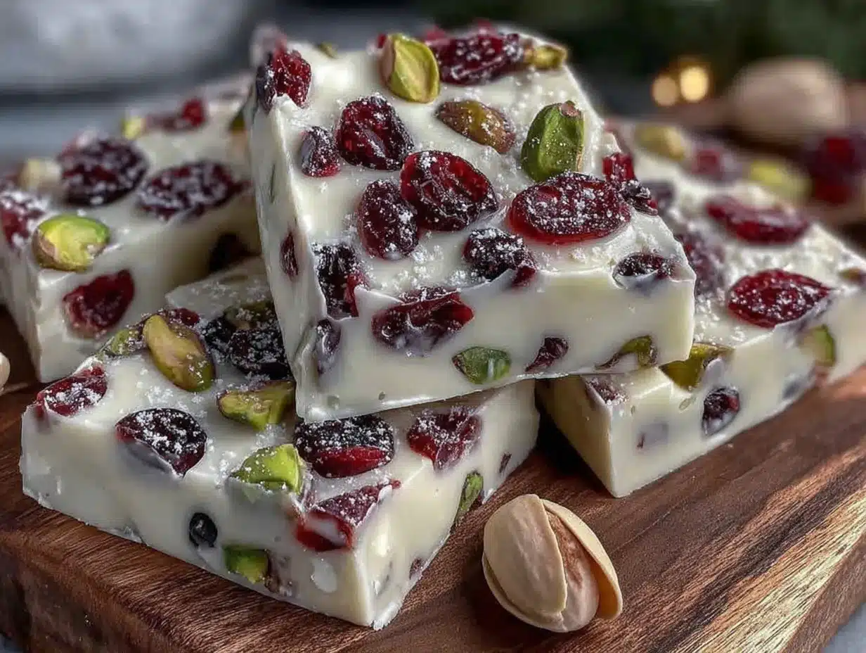 creamy white chocolate cranberry pistachio bark preparation steps