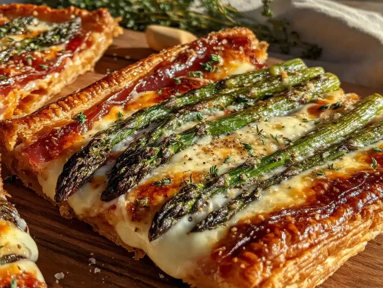 crispy asparagus prosciutto puff pastry tart preparation steps
