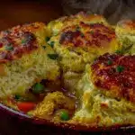 crispy biscuit-topped chicken pot pie casserole - featured image