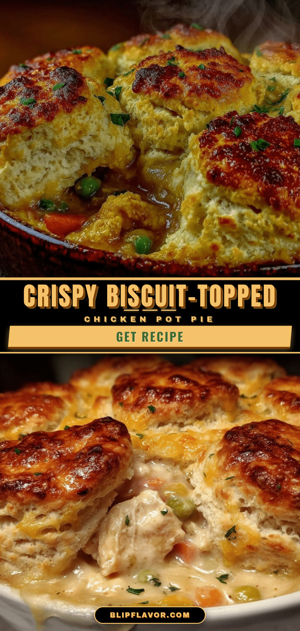 crispy biscuit-topped chicken pot pie casserole recipe