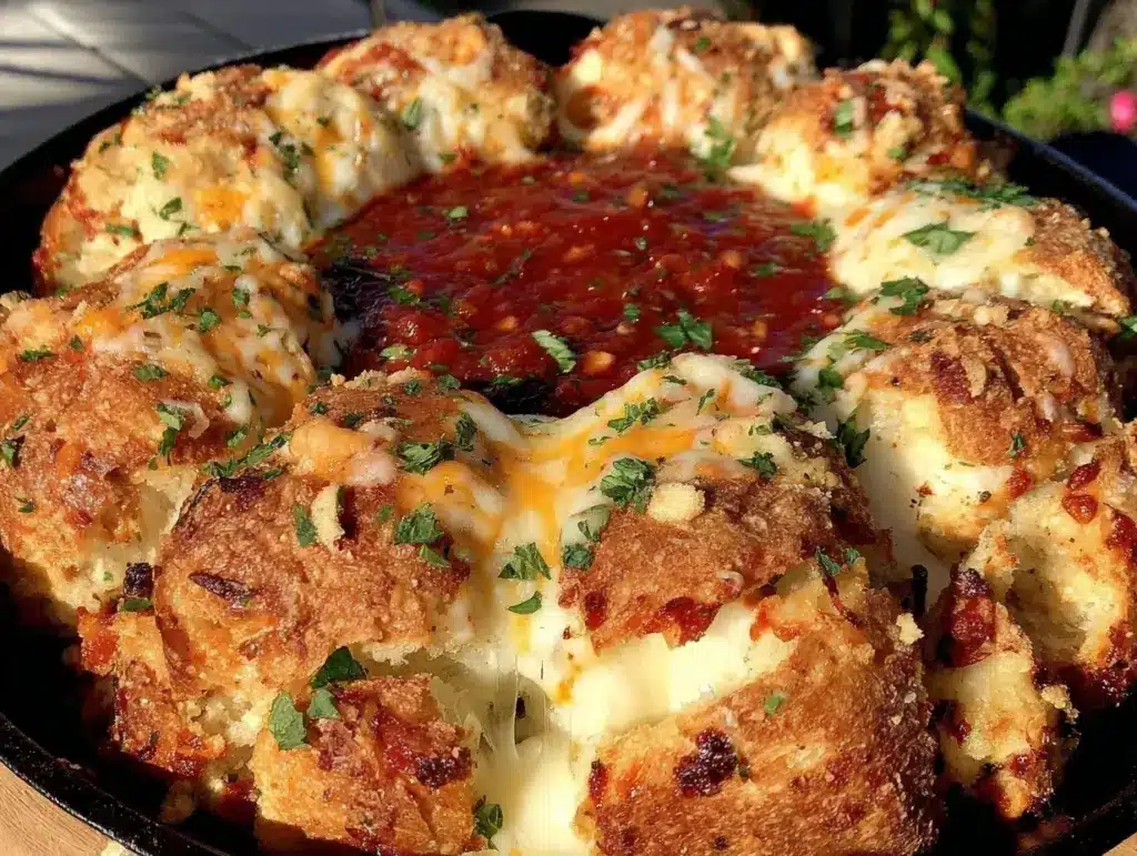crispy cheesy pull-apart garlic bread skillet - featured image