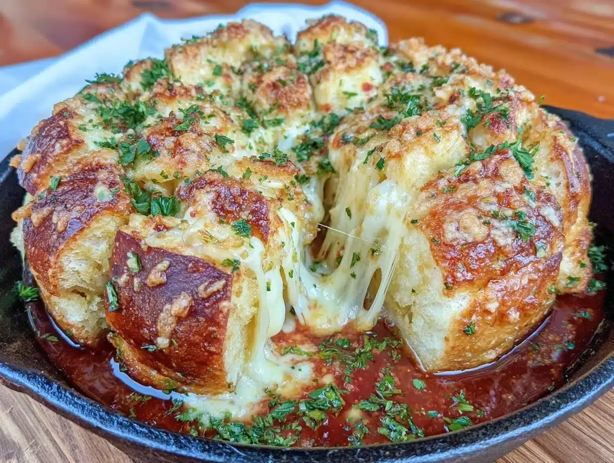 crispy cheesy pull-apart garlic bread skillet preparation steps