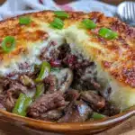 crispy philly cheesesteak casserole - featured image