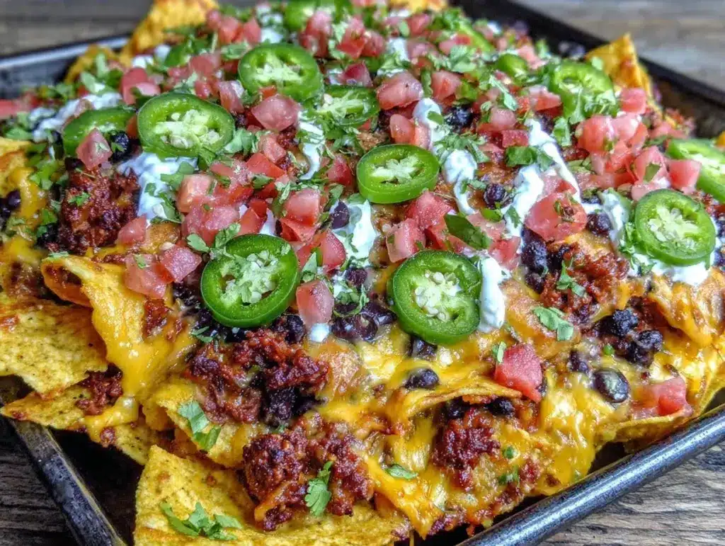 crispy sheet pan loaded nachos - featured image