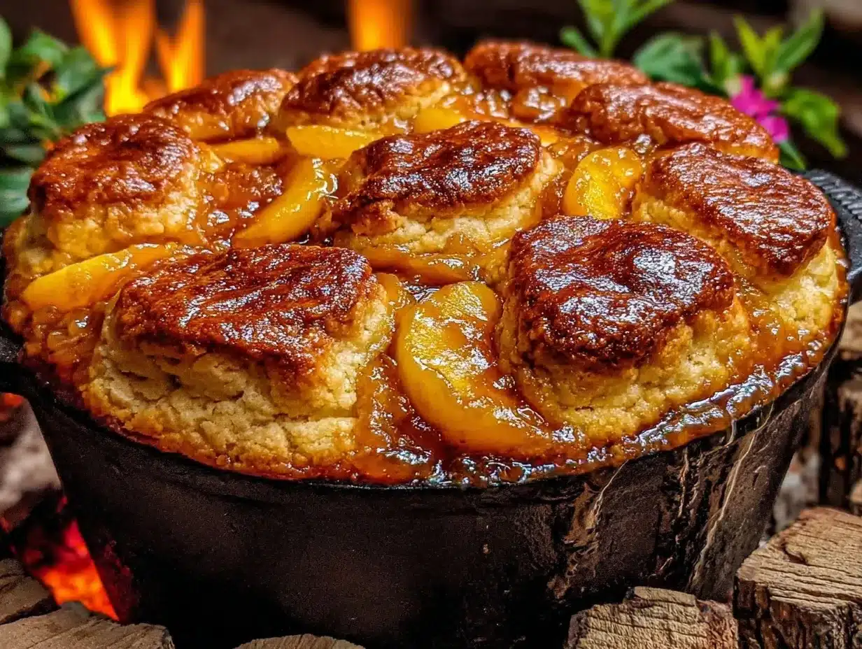 Dutch oven peach cobbler preparation steps