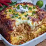 easy cheesy chicken enchilada casserole - featured image