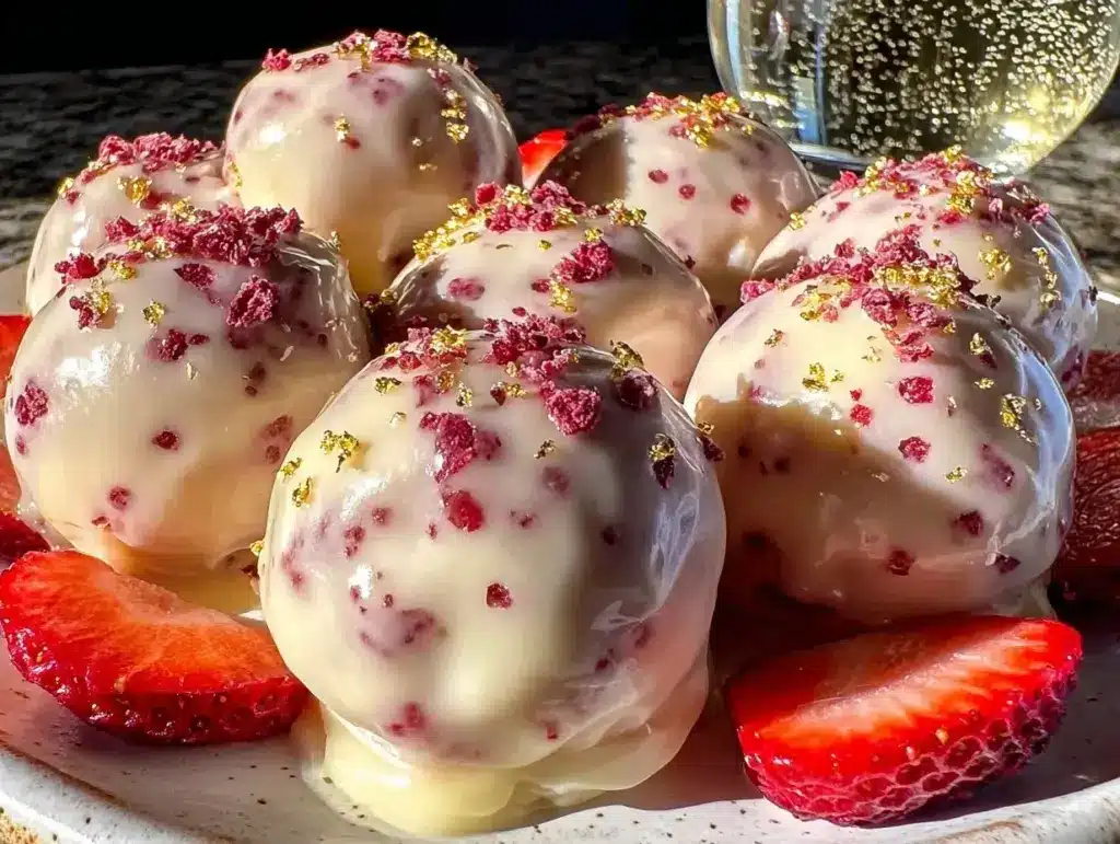 easy creamy strawberry champagne truffles - featured image