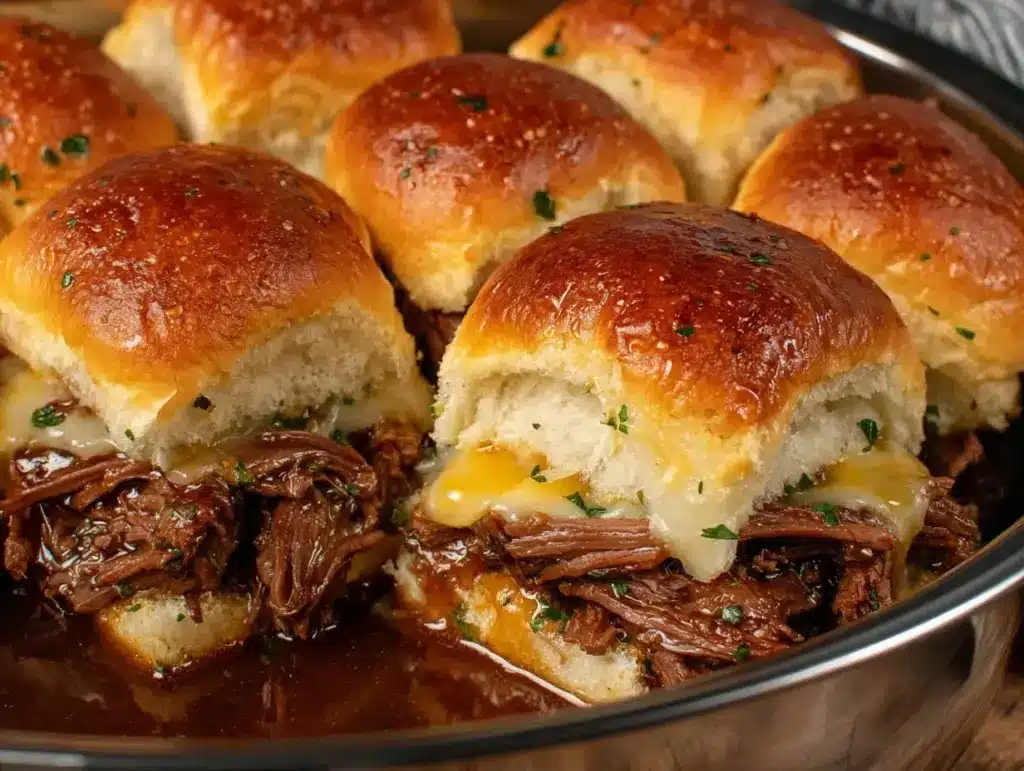 Easy Crockpot French Dip Sliders - featured image