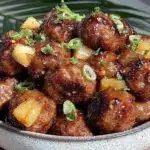 easy crockpot hawaiian pineapple meatballs - featured image