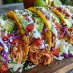 easy crockpot honey lime chicken tacos - featured image