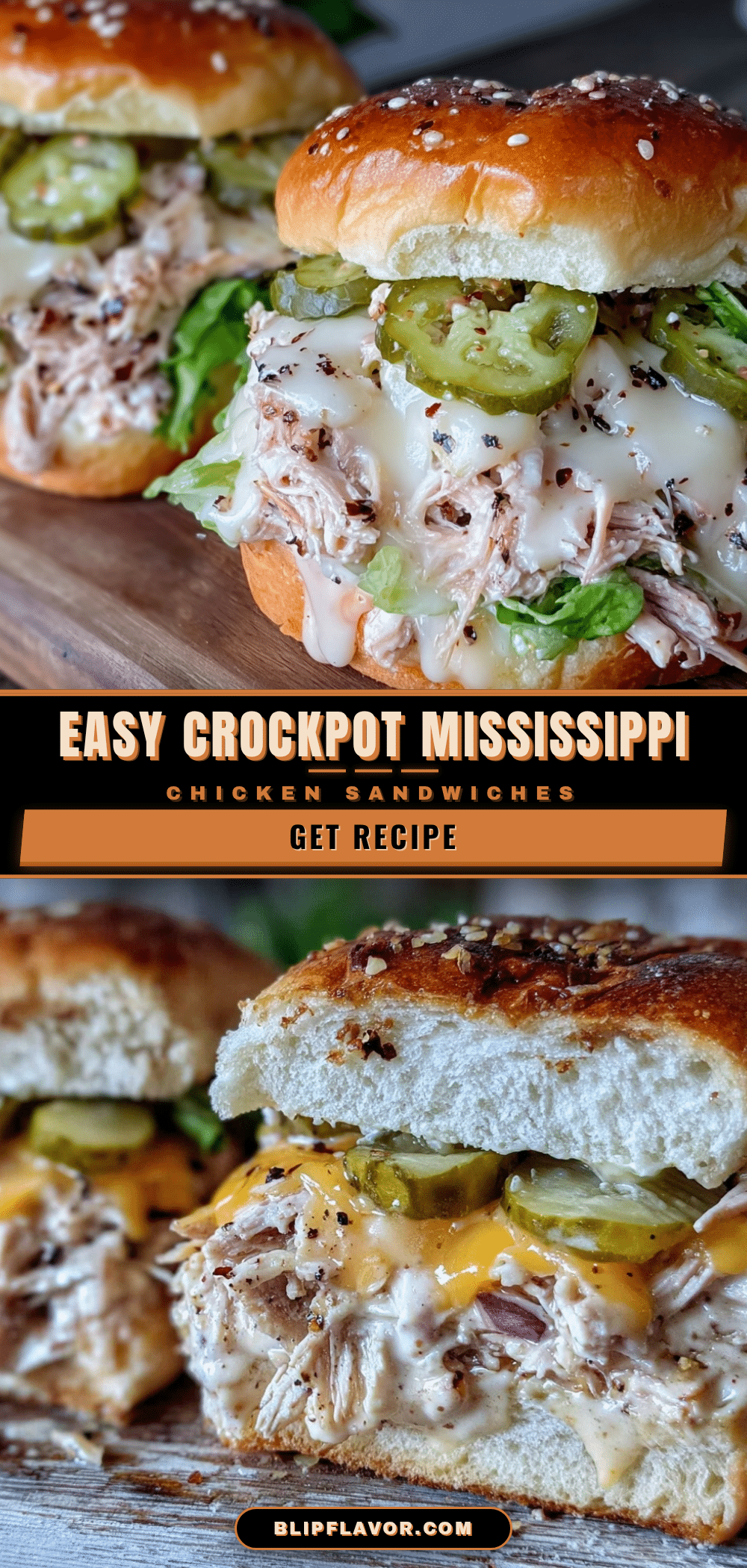 Easy Crockpot Mississippi Chicken Sandwiches recipe