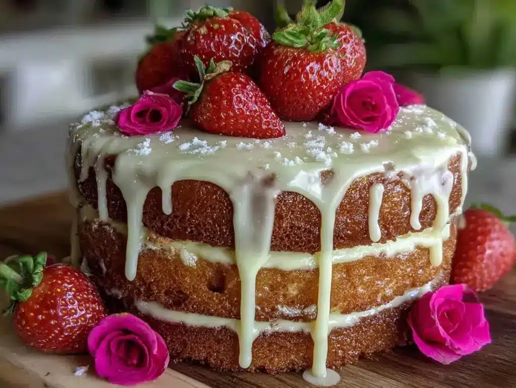 Elegant Strawberry Rose Naked Cake - featured image