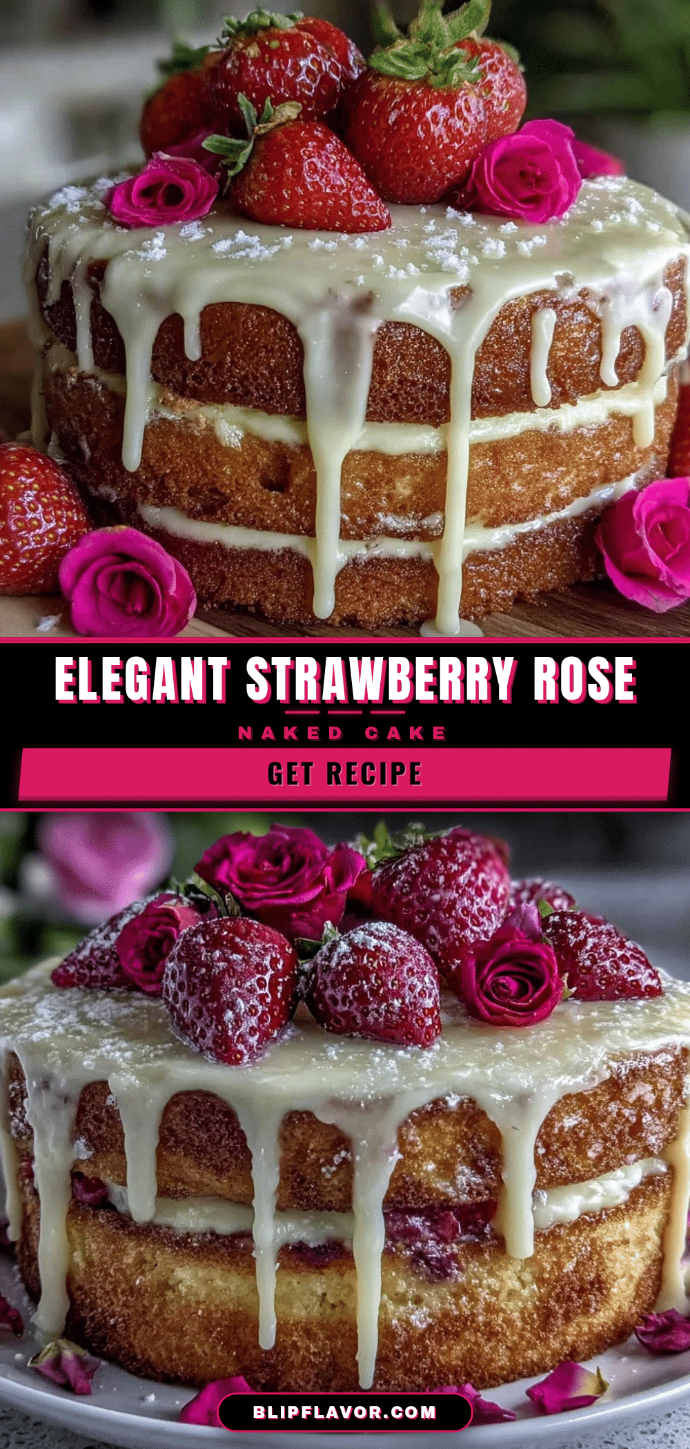 Elegant Strawberry Rose Naked Cake recipe