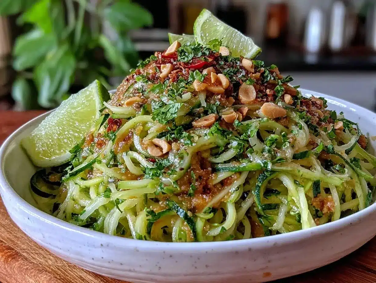 fresh chilled zucchini noodle pad thai preparation steps