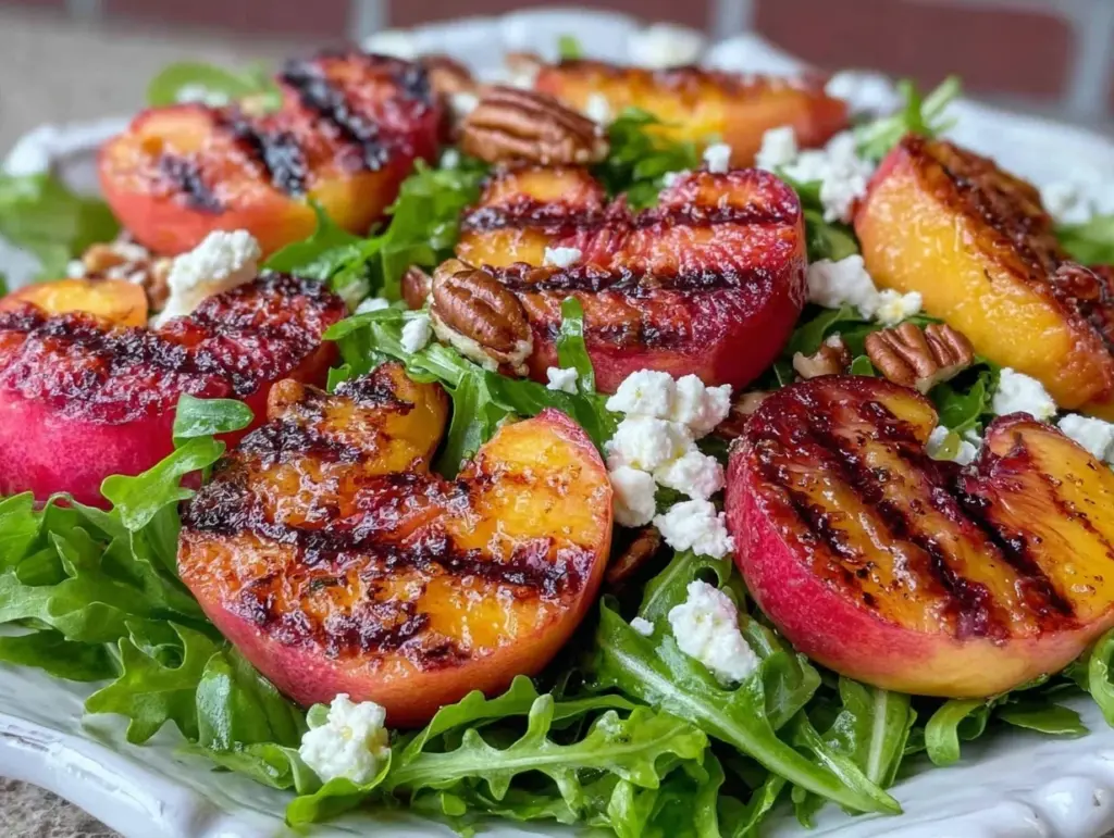 fresh grilled peach arugula salad - featured image
