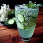 fresh sparkling cucumber elderflower spritz mocktail - featured image