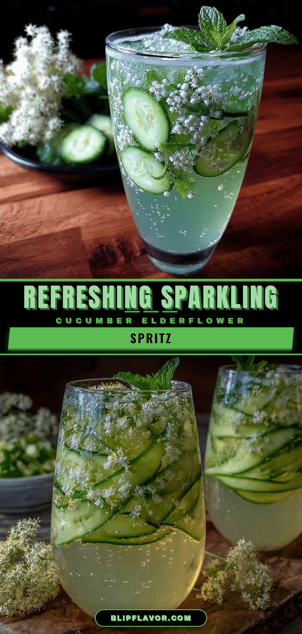 fresh sparkling cucumber elderflower spritz mocktail recipe